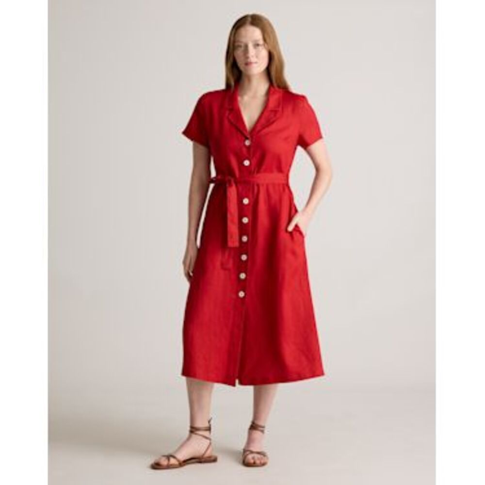 Quince Red Button-Front Midi Shirt Dress